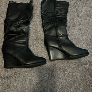 Black Wedge Heel Boots